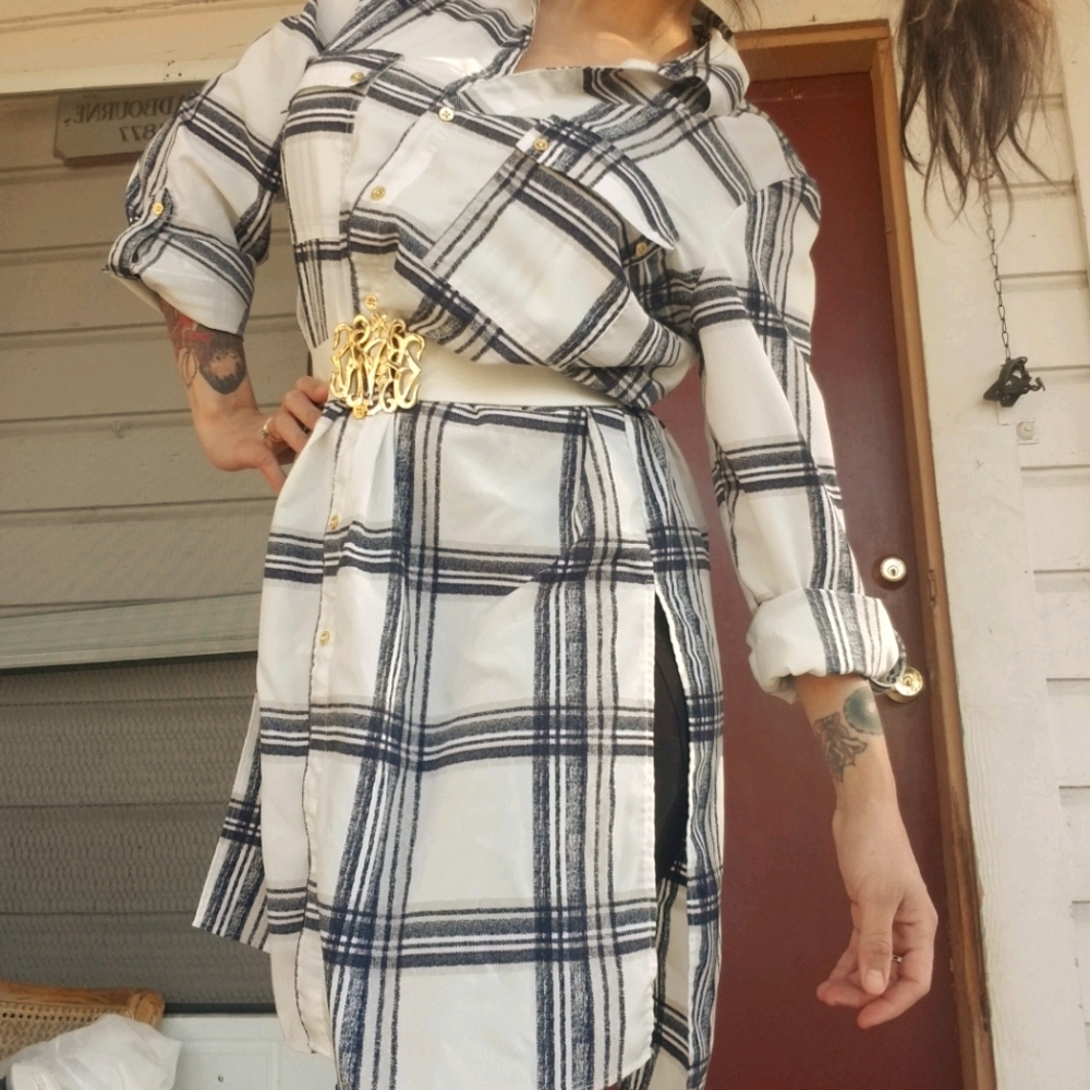 Ellen Tracy XL High Low Plaid Shirt Dress